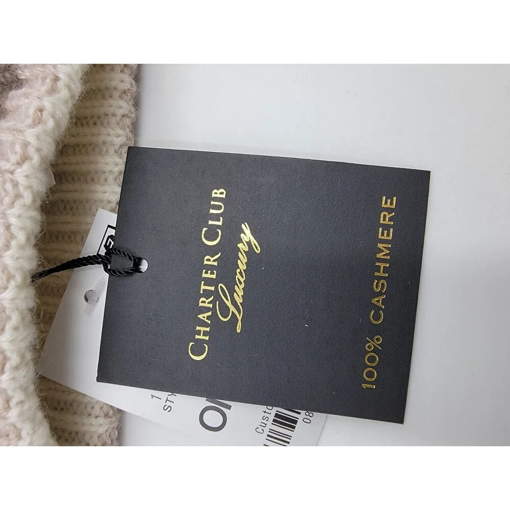 Charter Club Cashmere Stripe Cuffed Beanie Women's One Size Warm Praline